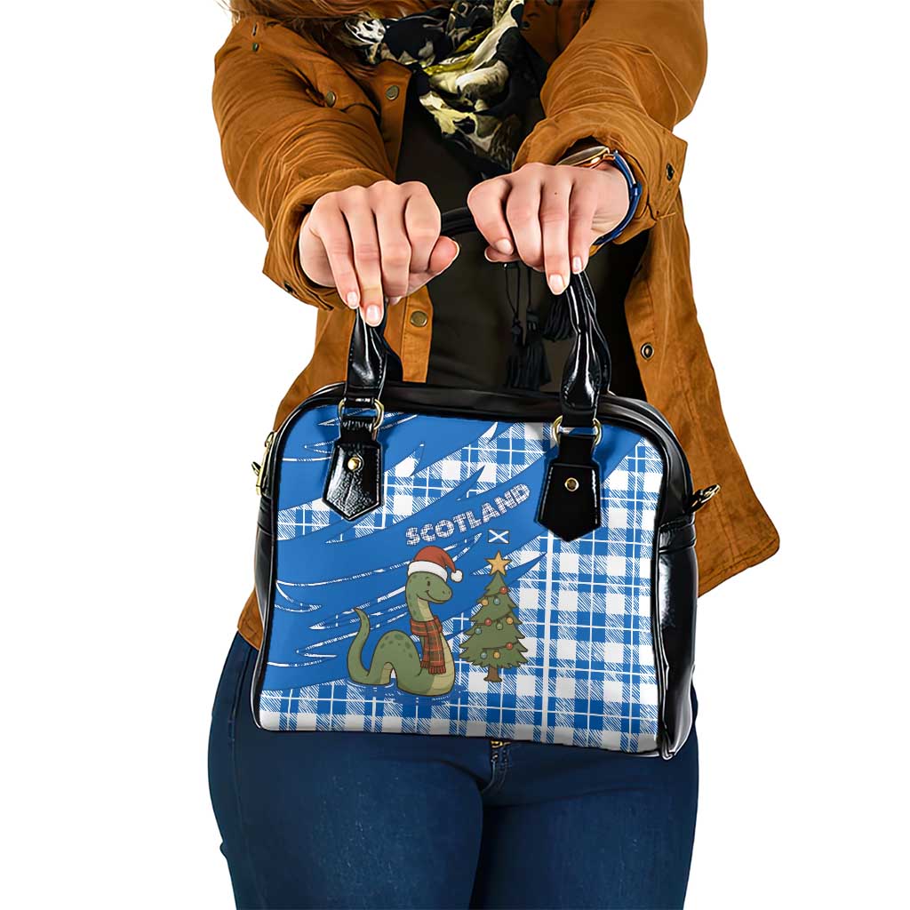 Scotland Christmas Shoulder Handbag with Nessie Santa Hat and Blue Tartan Tree TS04