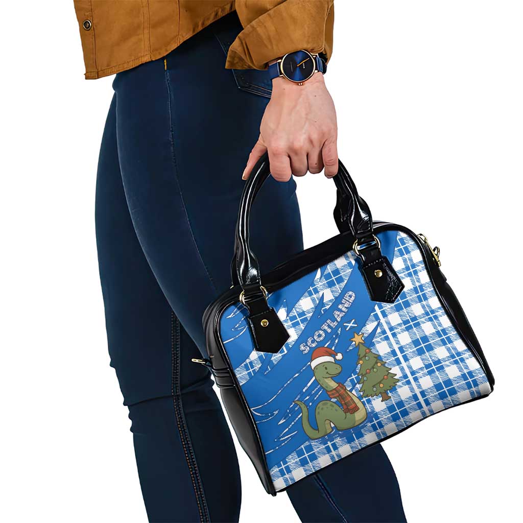 Scotland Christmas Shoulder Handbag with Nessie Santa Hat and Blue Tartan Tree TS04