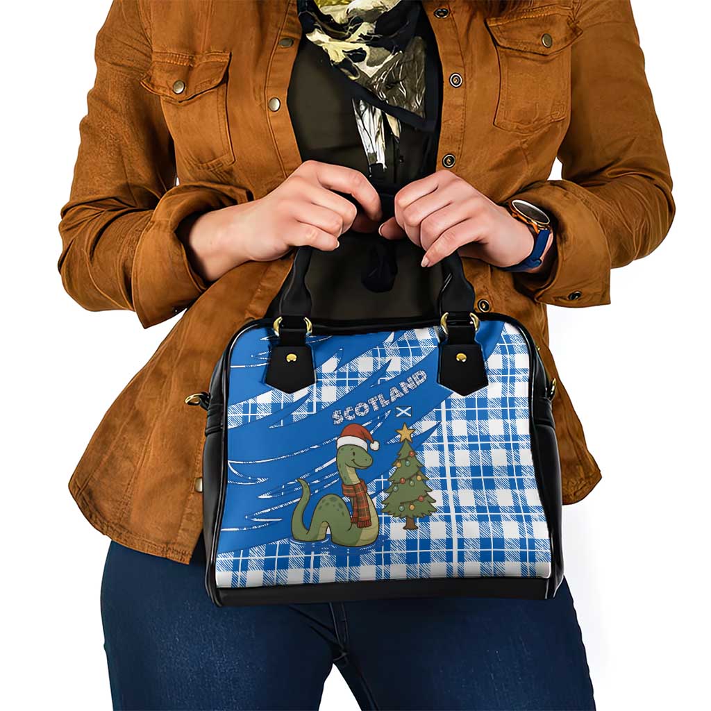 Scotland Christmas Shoulder Handbag with Nessie Santa Hat and Blue Tartan Tree TS04