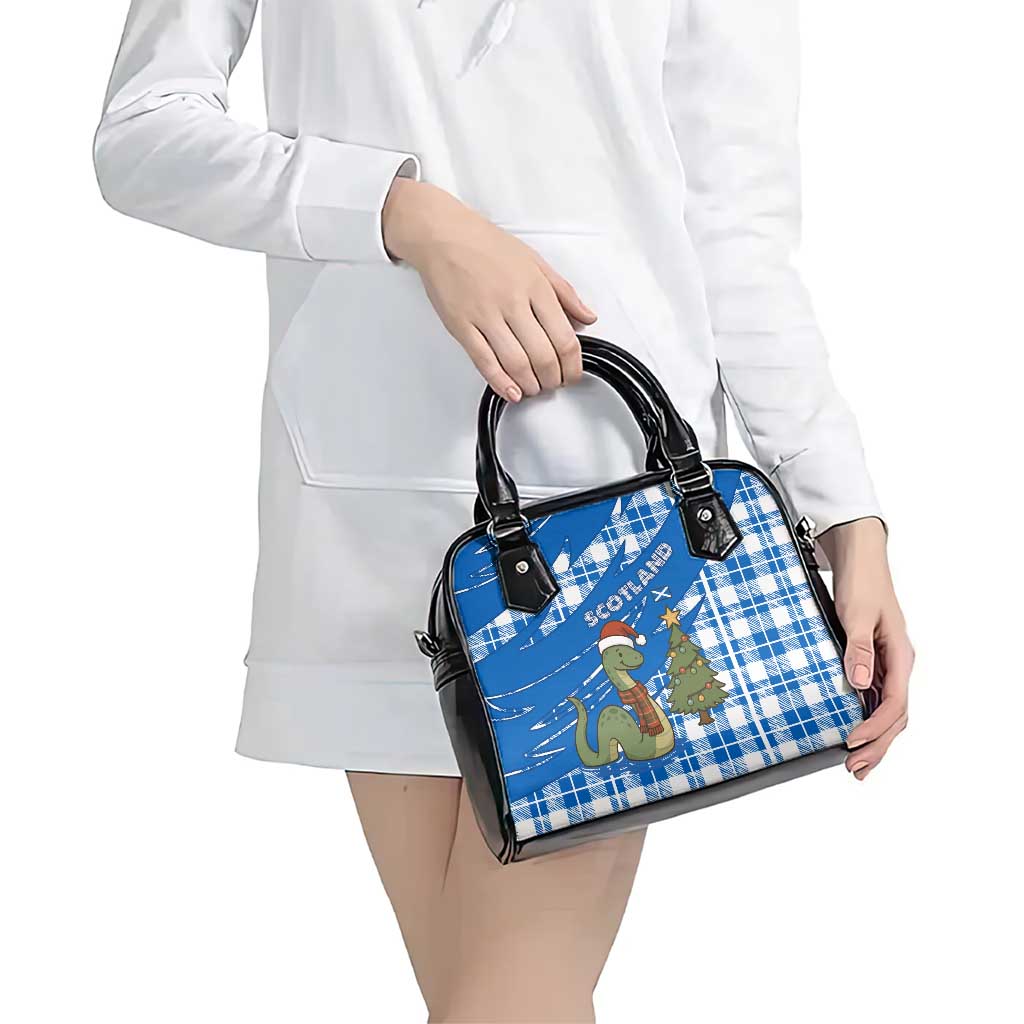 Scotland Christmas Shoulder Handbag with Nessie Santa Hat and Blue Tartan Tree TS04