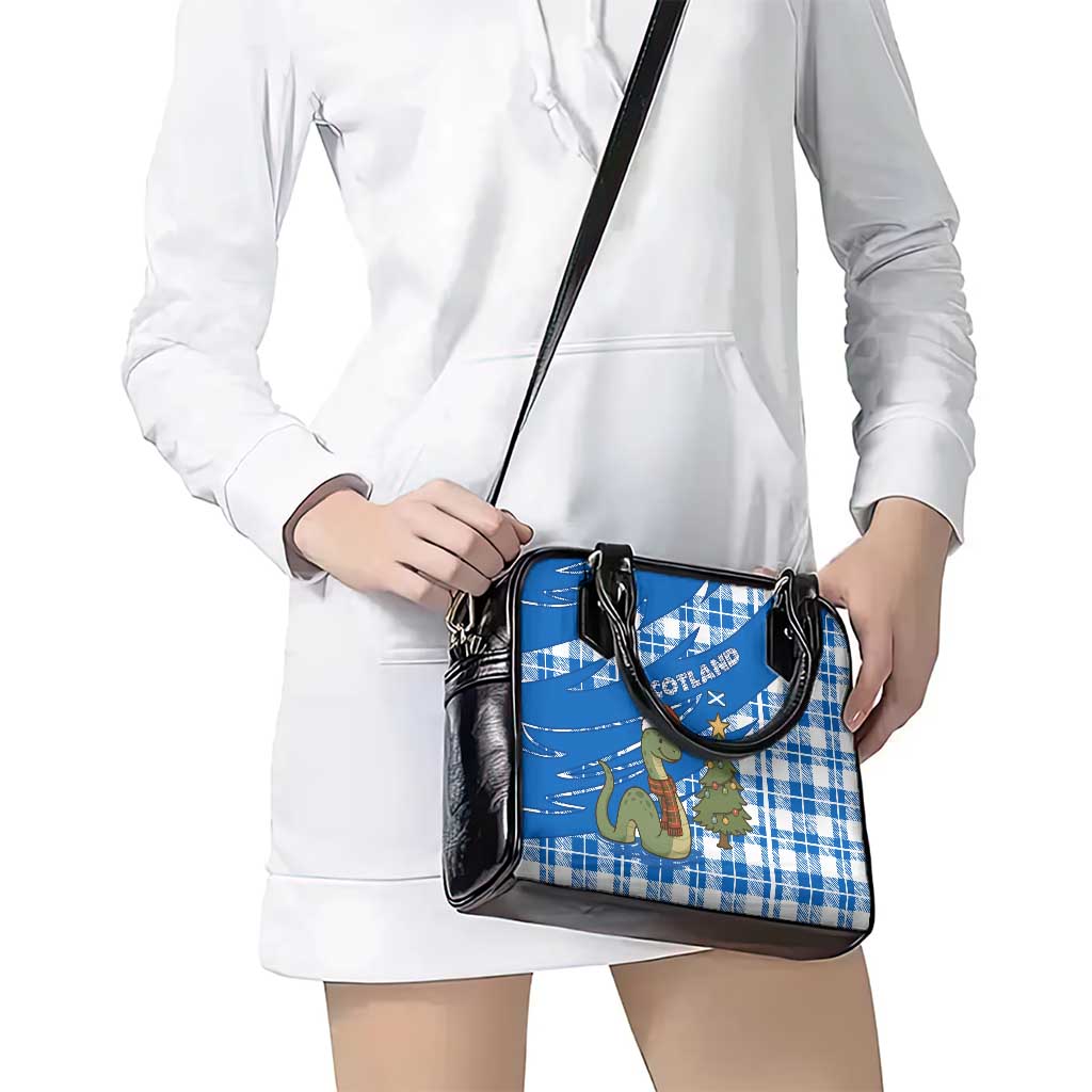 Scotland Christmas Shoulder Handbag with Nessie Santa Hat and Blue Tartan Tree TS04