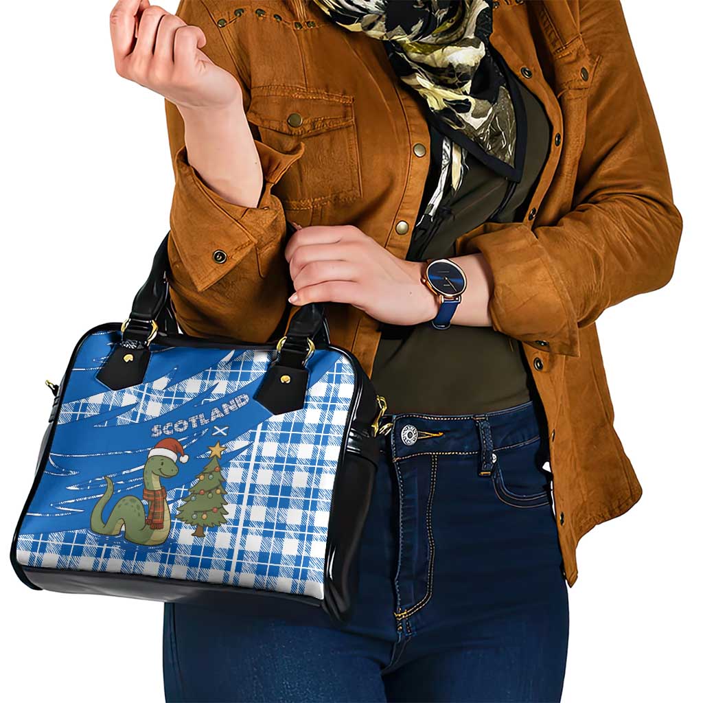 Scotland Christmas Shoulder Handbag with Nessie Santa Hat and Blue Tartan Tree TS04
