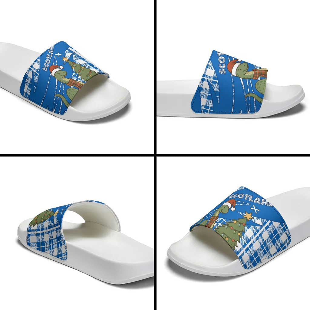 Scotland Christmas Slide Sandals with Nessie Santa Hat and Blue Tartan Tree TS04