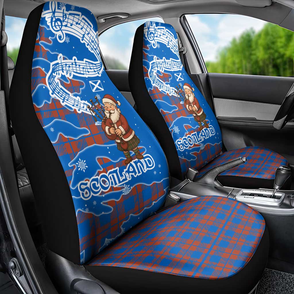 Scotland Christmas Car Seat Cover with Santa Playing Bagpipes and Blue Red Tartan Music Notes TS04