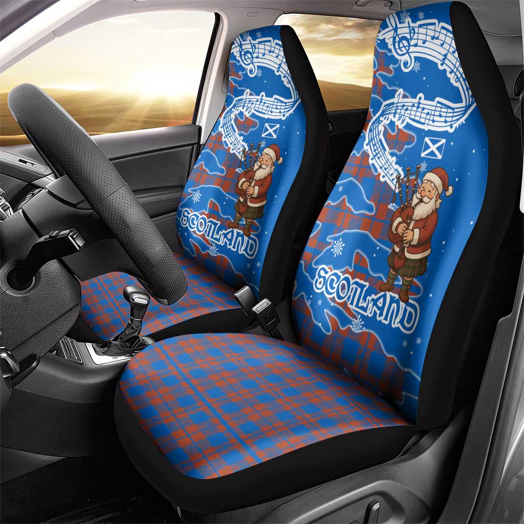 Scotland Christmas Car Seat Cover with Santa Playing Bagpipes and Blue Red Tartan Music Notes TS04