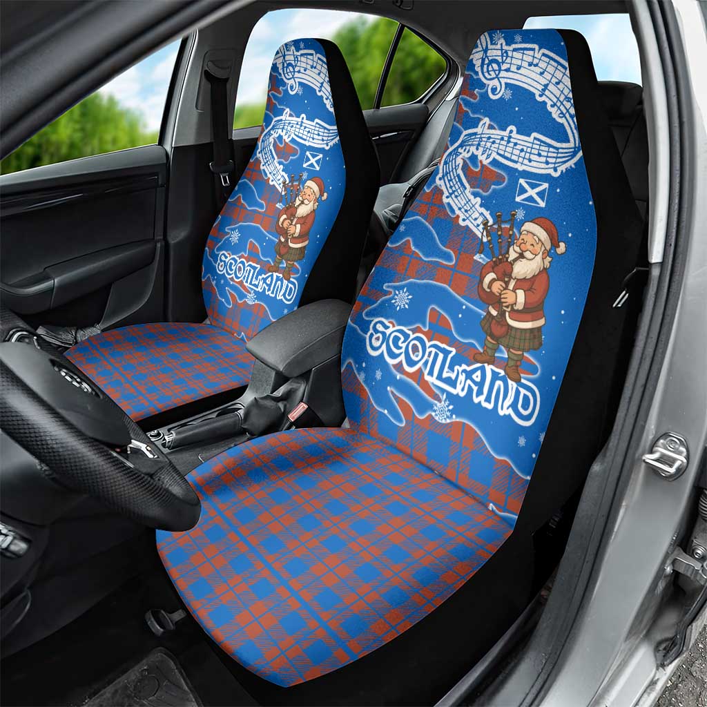 Scotland Christmas Car Seat Cover with Santa Playing Bagpipes and Blue Red Tartan Music Notes TS04