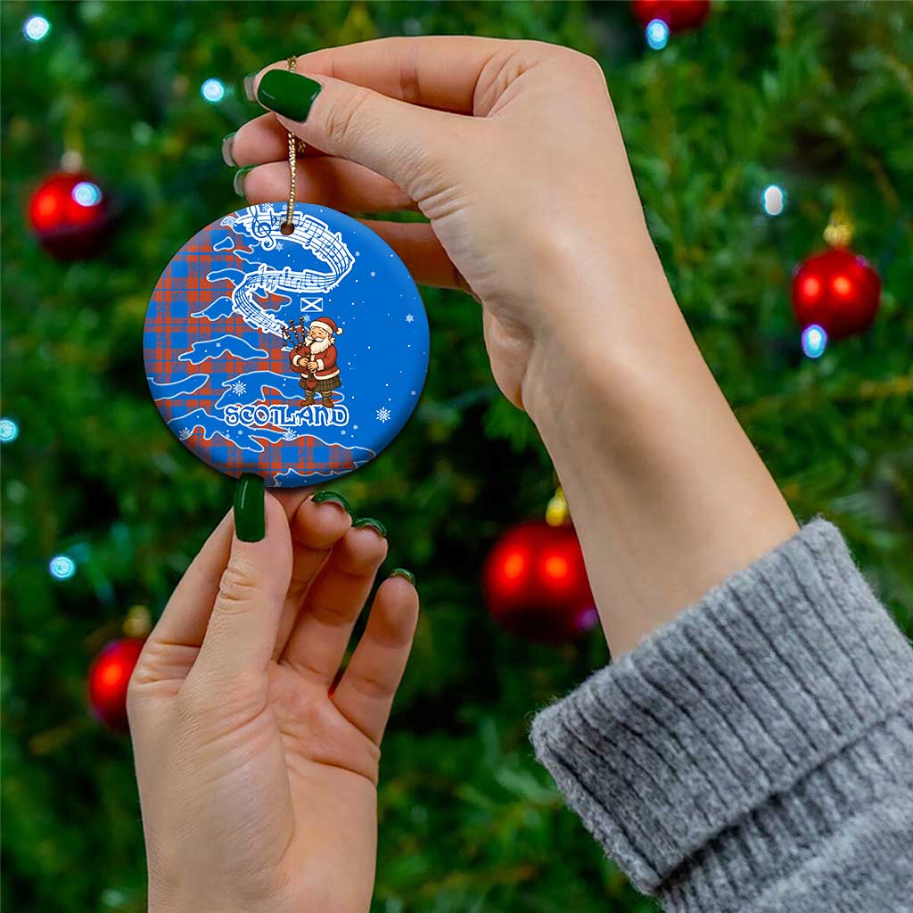 Scotland Christmas Ceramic Ornament with Santa Playing Bagpipes and Blue Red Tartan Music Notes TS04