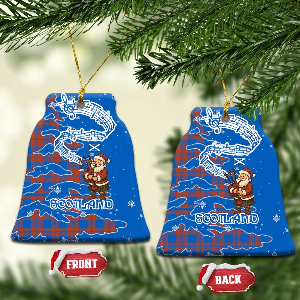 Scotland Christmas Ceramic Ornament with Santa Playing Bagpipes and Blue Red Tartan Music Notes TS04