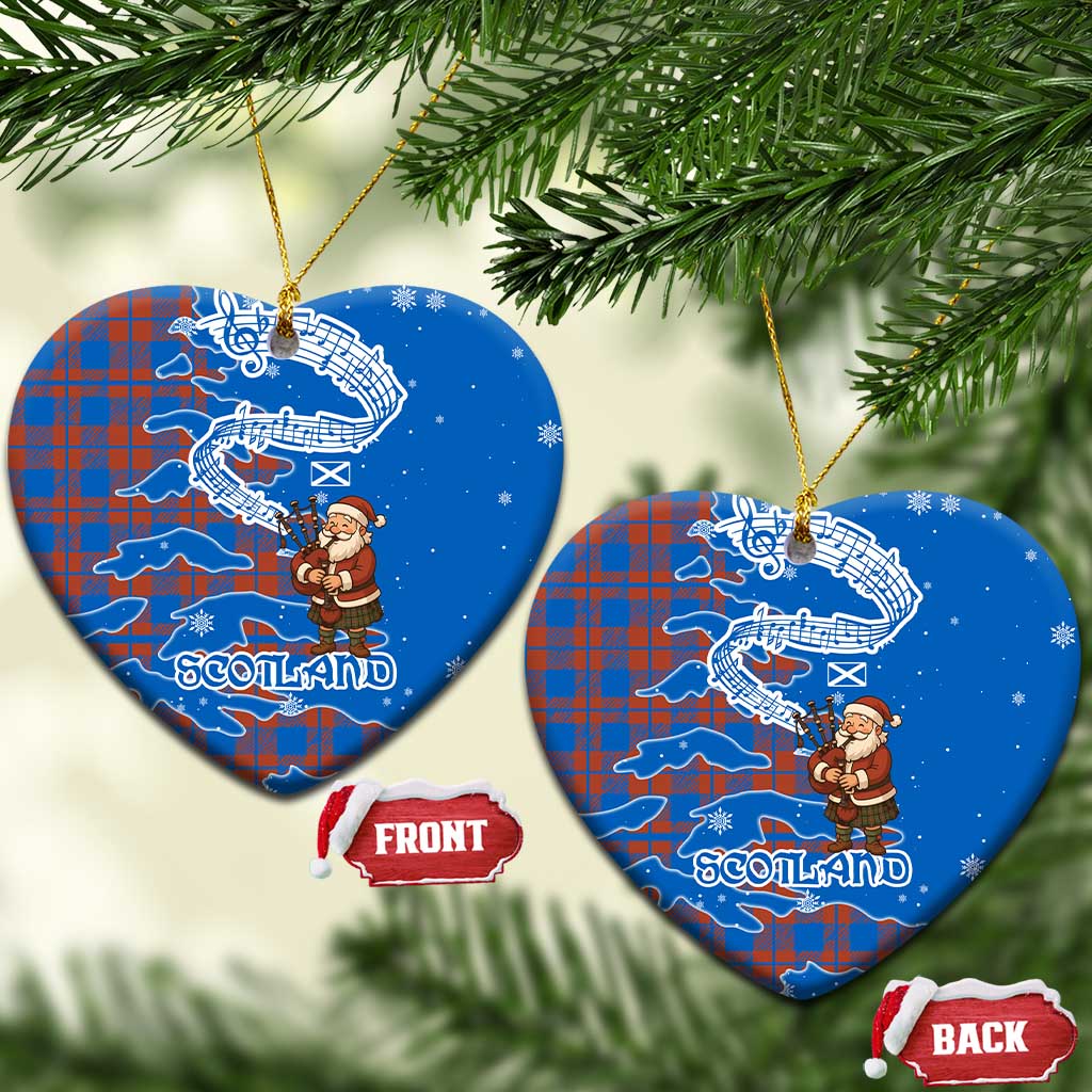 Scotland Christmas Ceramic Ornament with Santa Playing Bagpipes and Blue Red Tartan Music Notes TS04