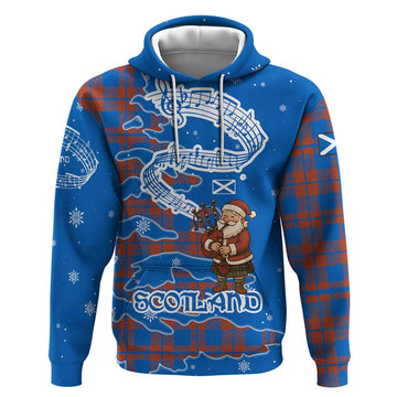 Scotland Christmas Hoodie with Santa Playing Bagpipes and Blue Red Tartan Music Notes TS04