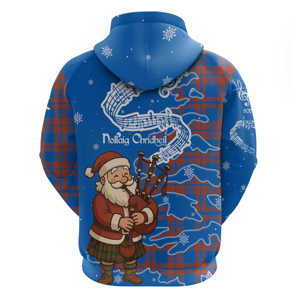 Scotland Christmas Hoodie with Santa Playing Bagpipes and Blue Red Tartan Music Notes TS04