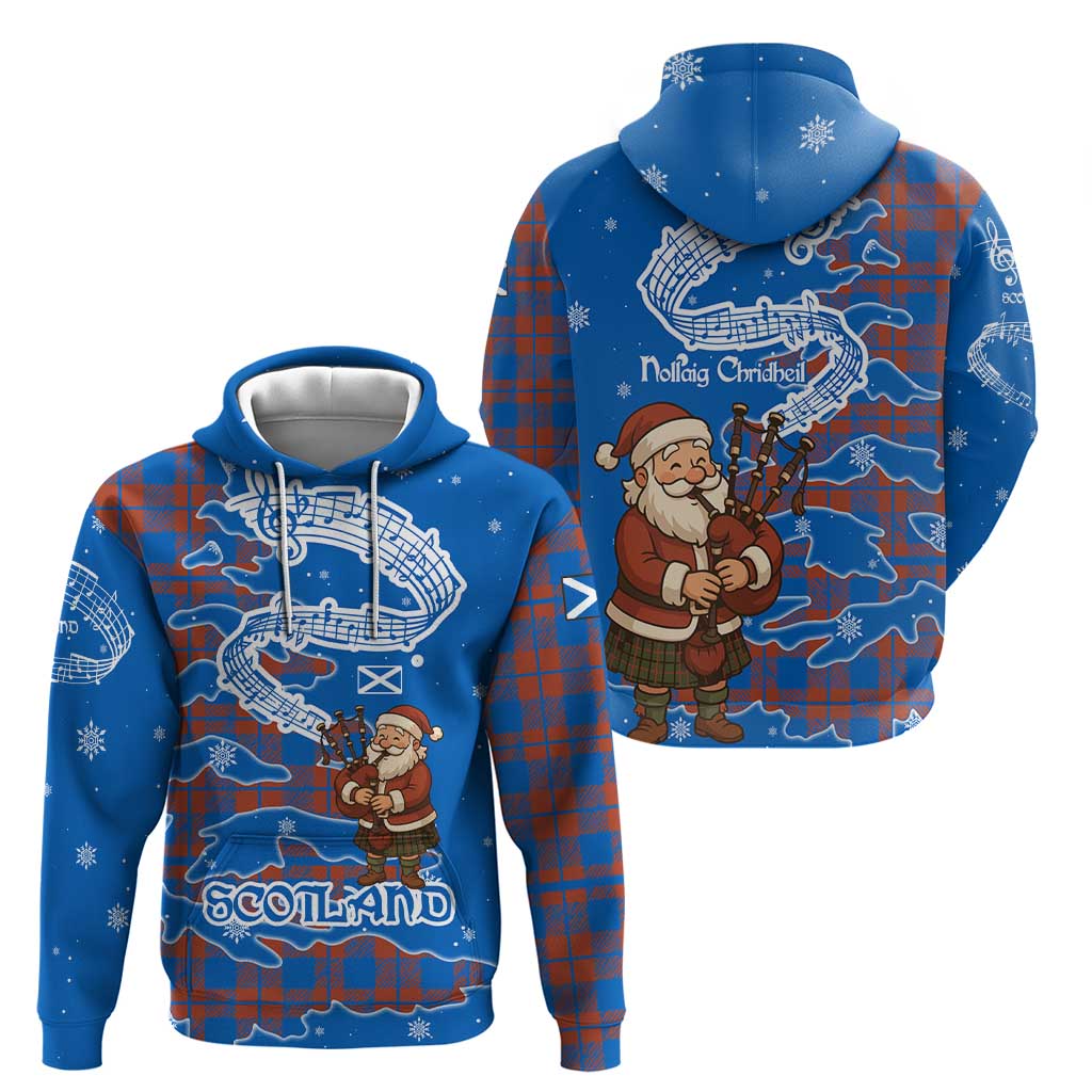 Scotland Christmas Hoodie with Santa Playing Bagpipes and Blue Red Tartan Music Notes TS04