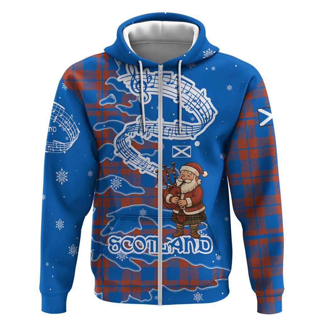 Scotland Christmas Hoodie with Santa Playing Bagpipes and Blue Red Tartan Music Notes TS04