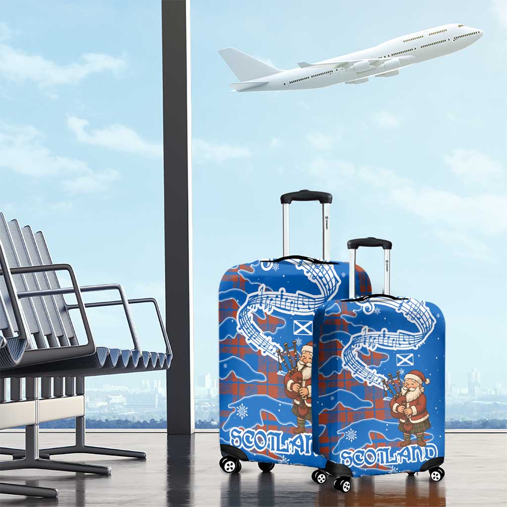 Scotland Christmas Luggage Cover with Santa Playing Bagpipes and Blue Red Tartan Music Notes TS04