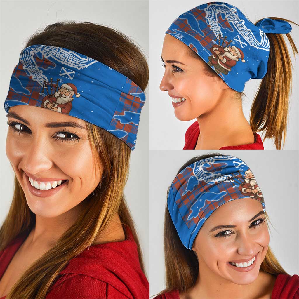 Scotland Christmas Neck Gaiter with Santa Playing Bagpipes and Blue Red Tartan Music Notes TS04