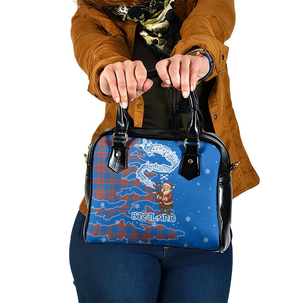 Scotland Christmas Shoulder Handbag with Santa Playing Bagpipes and Blue Red Tartan Music Notes TS04