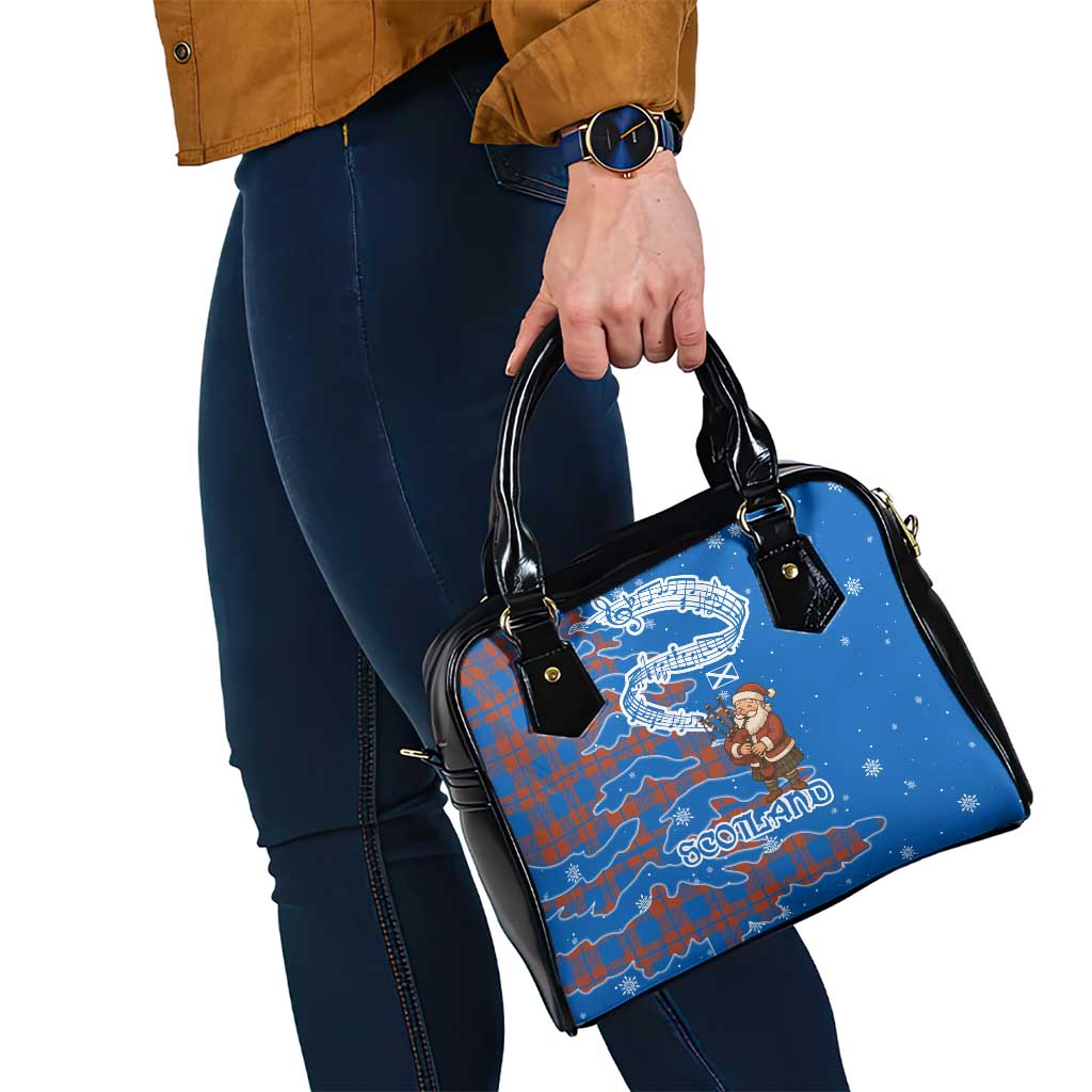 Scotland Christmas Shoulder Handbag with Santa Playing Bagpipes and Blue Red Tartan Music Notes TS04