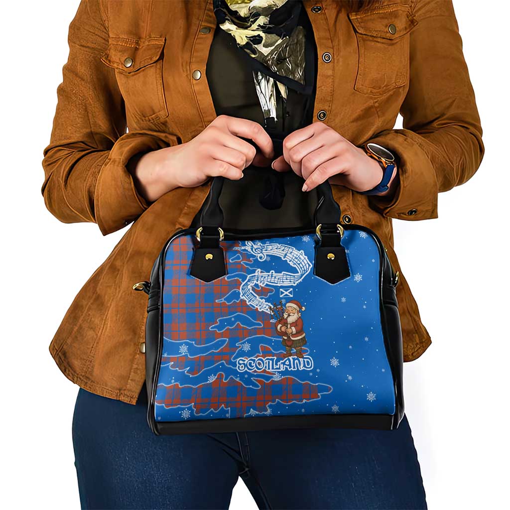 Scotland Christmas Shoulder Handbag with Santa Playing Bagpipes and Blue Red Tartan Music Notes TS04