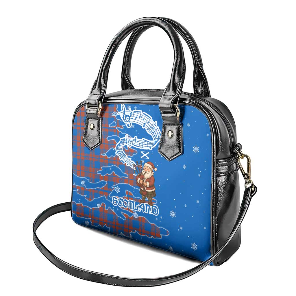 Scotland Christmas Shoulder Handbag with Santa Playing Bagpipes and Blue Red Tartan Music Notes TS04