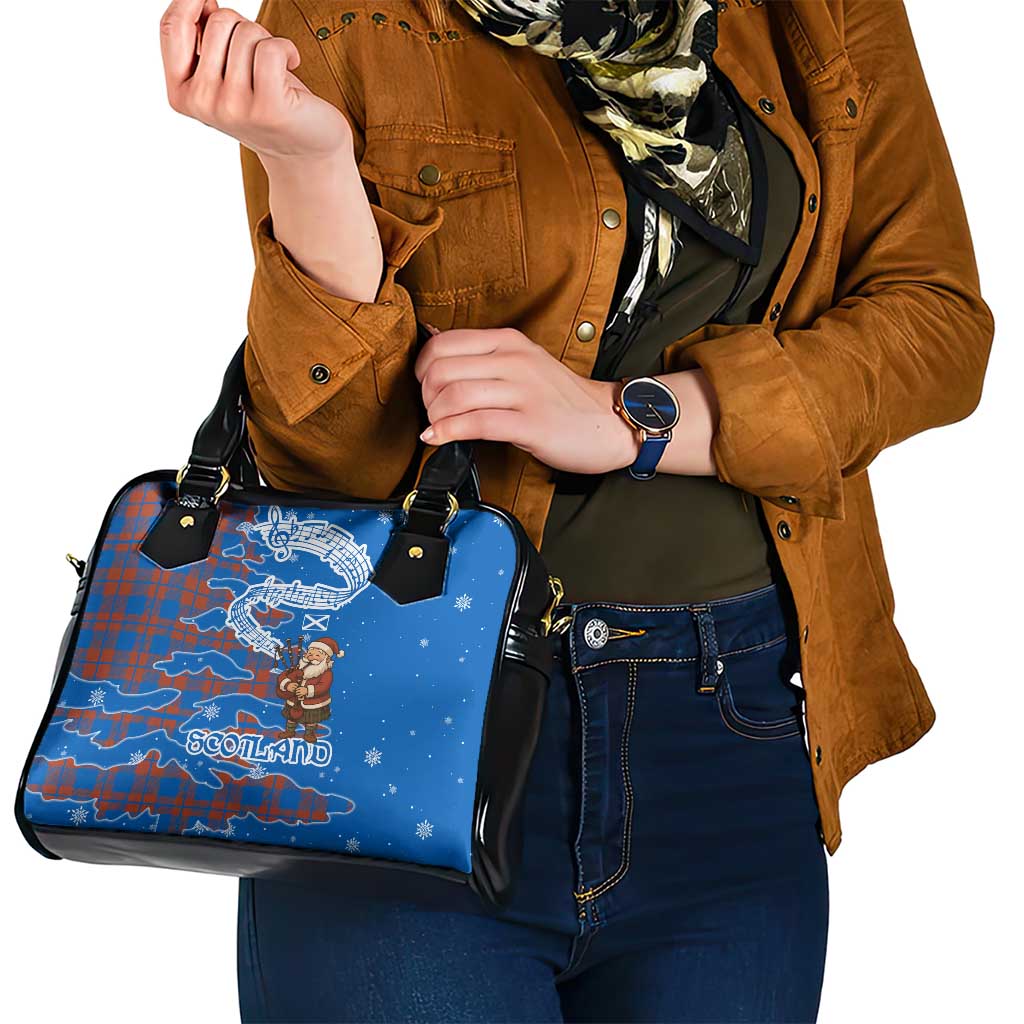 Scotland Christmas Shoulder Handbag with Santa Playing Bagpipes and Blue Red Tartan Music Notes TS04