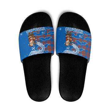 Scotland Christmas Slide Sandals with Santa Playing Bagpipes and Blue Red Tartan Music Notes TS04