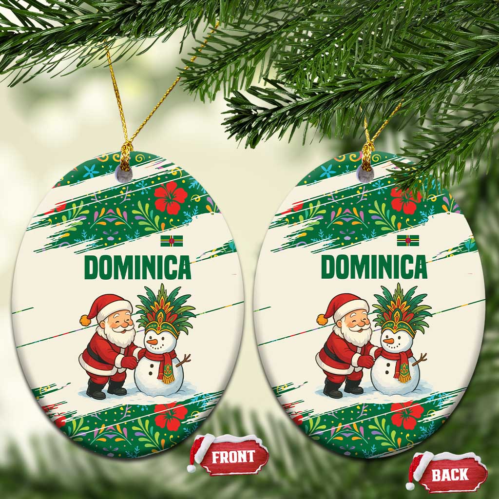 Dominica Christmas Ceramic Ornament with Santa Snowman and Tropical Carnival Headpiece TS04