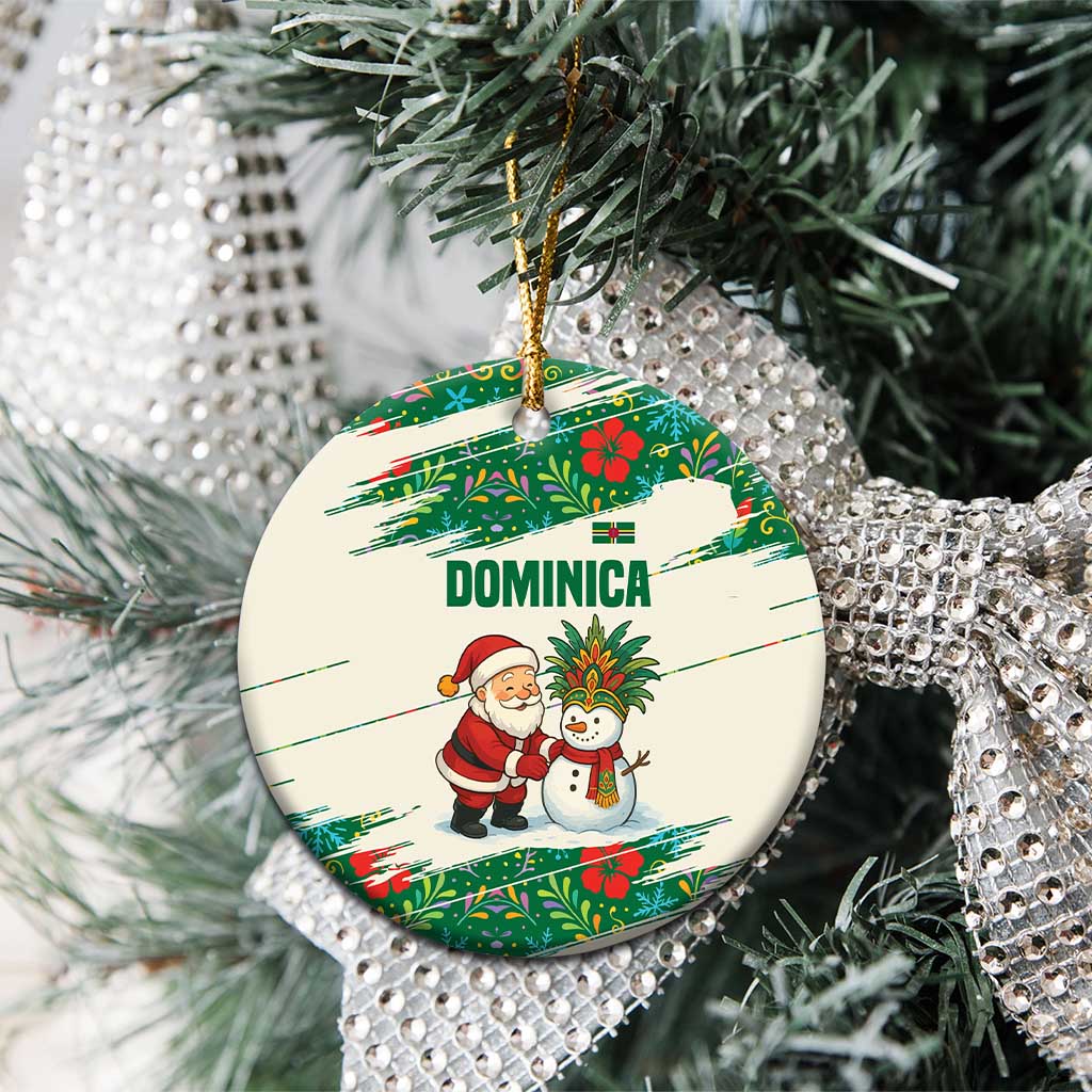 Dominica Christmas Ceramic Ornament with Santa Snowman and Tropical Carnival Headpiece TS04