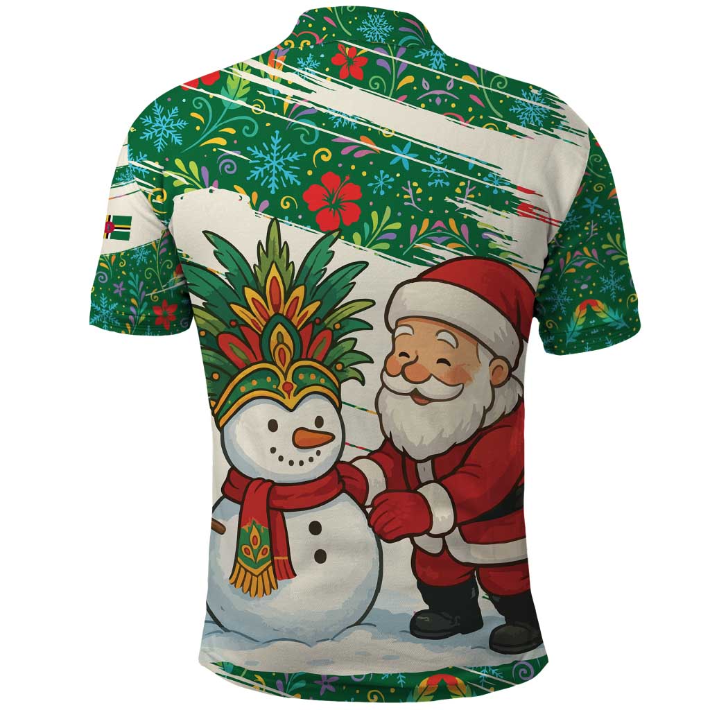 Dominica Christmas Polo Shirt with Santa Snowman and Tropical Carnival Headpiece TS04
