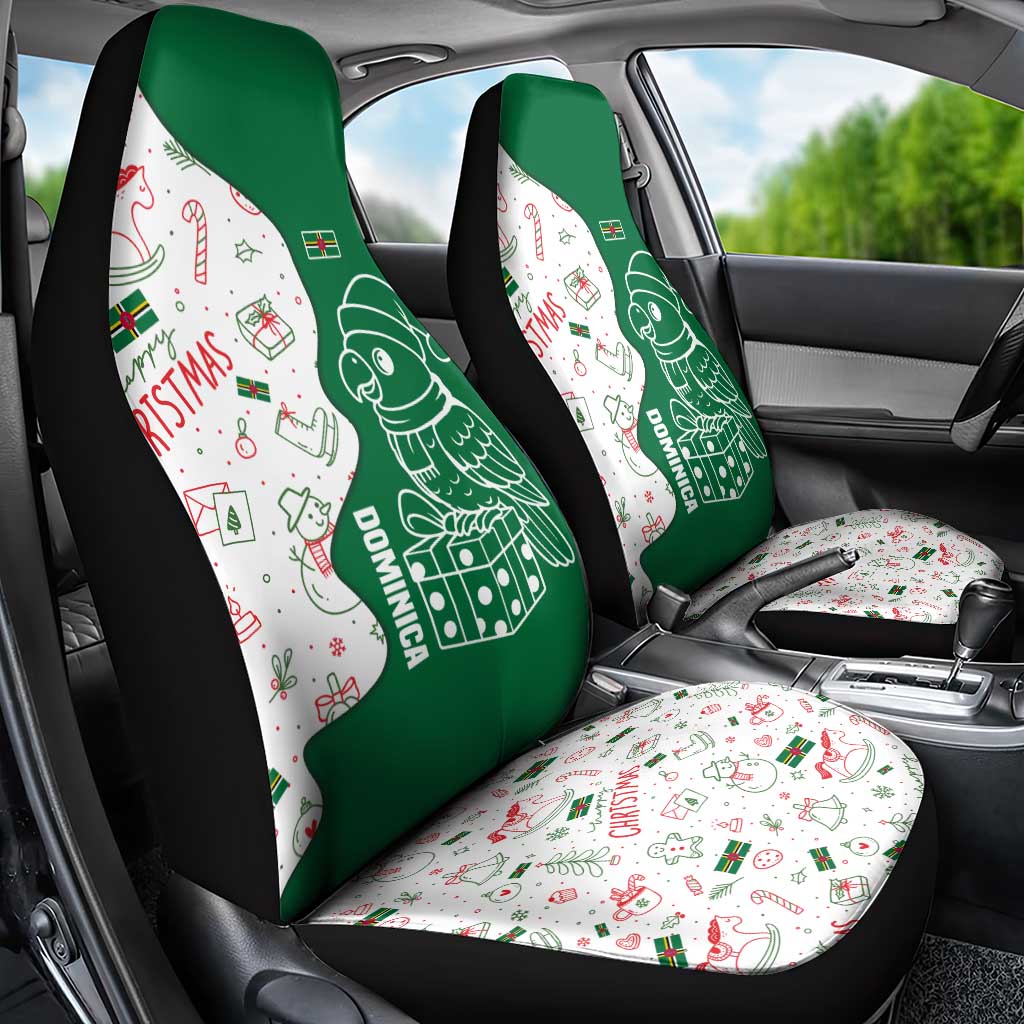 Dominica Christmas Car Seat Cover with Parrot Gift Box and Festive Pattern Design TS04