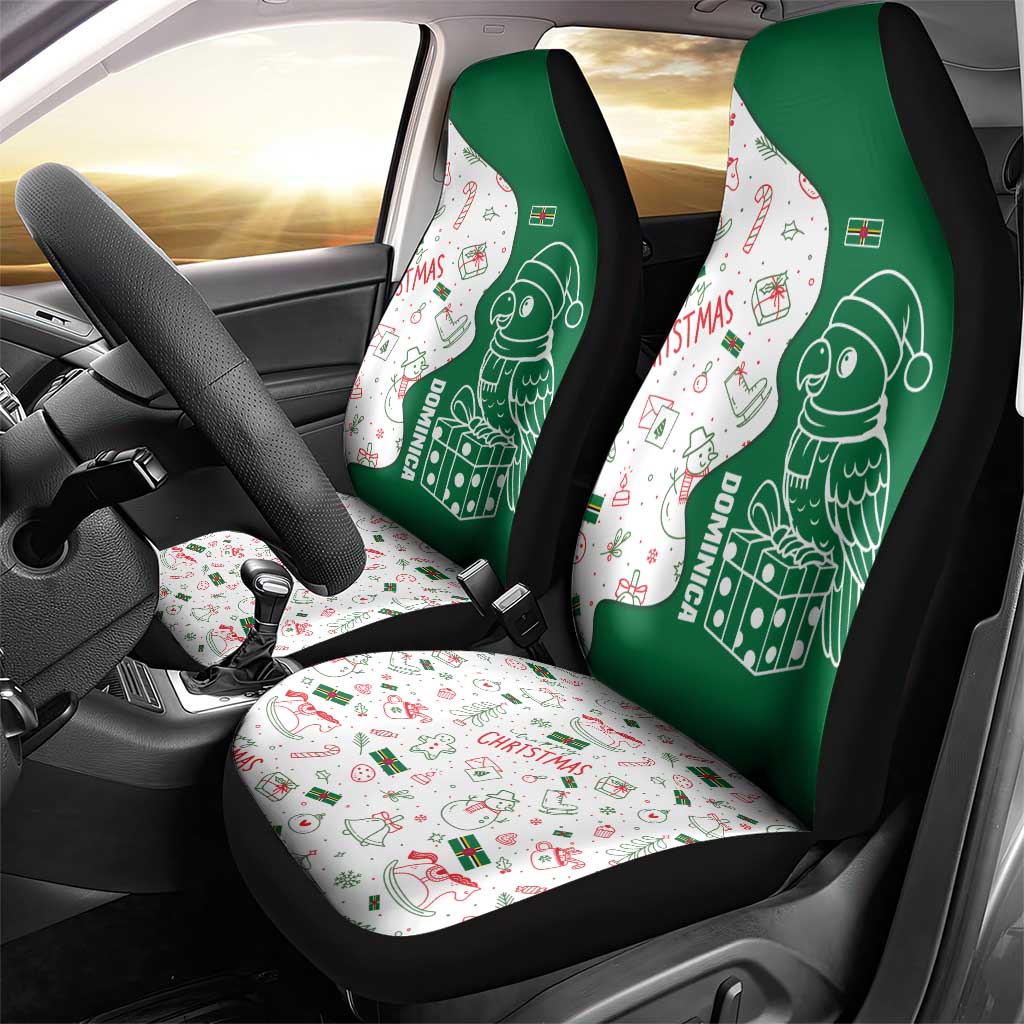 Dominica Christmas Car Seat Cover with Parrot Gift Box and Festive Pattern Design TS04