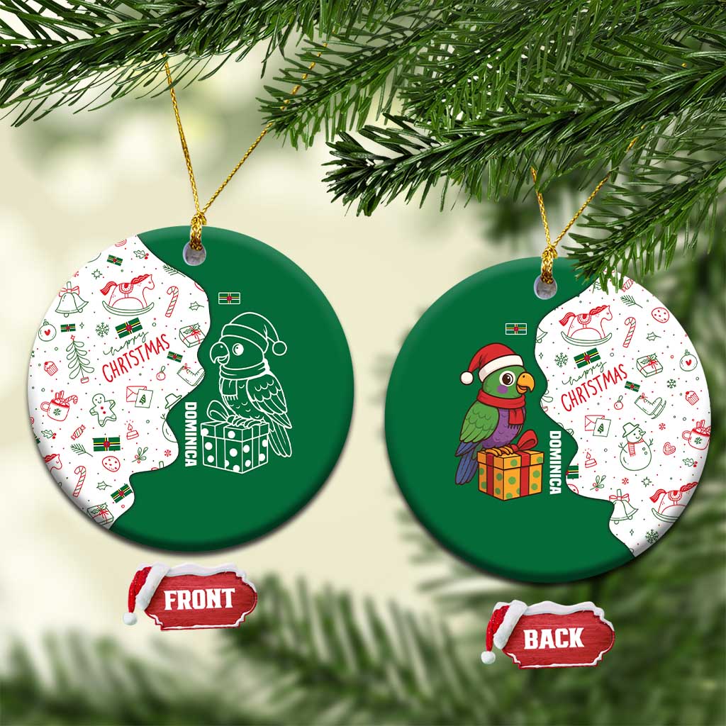 Dominica Christmas Ceramic Ornament with Parrot Gift Box and Festive Pattern Design TS04