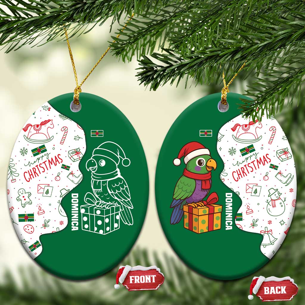 Dominica Christmas Ceramic Ornament with Parrot Gift Box and Festive Pattern Design TS04