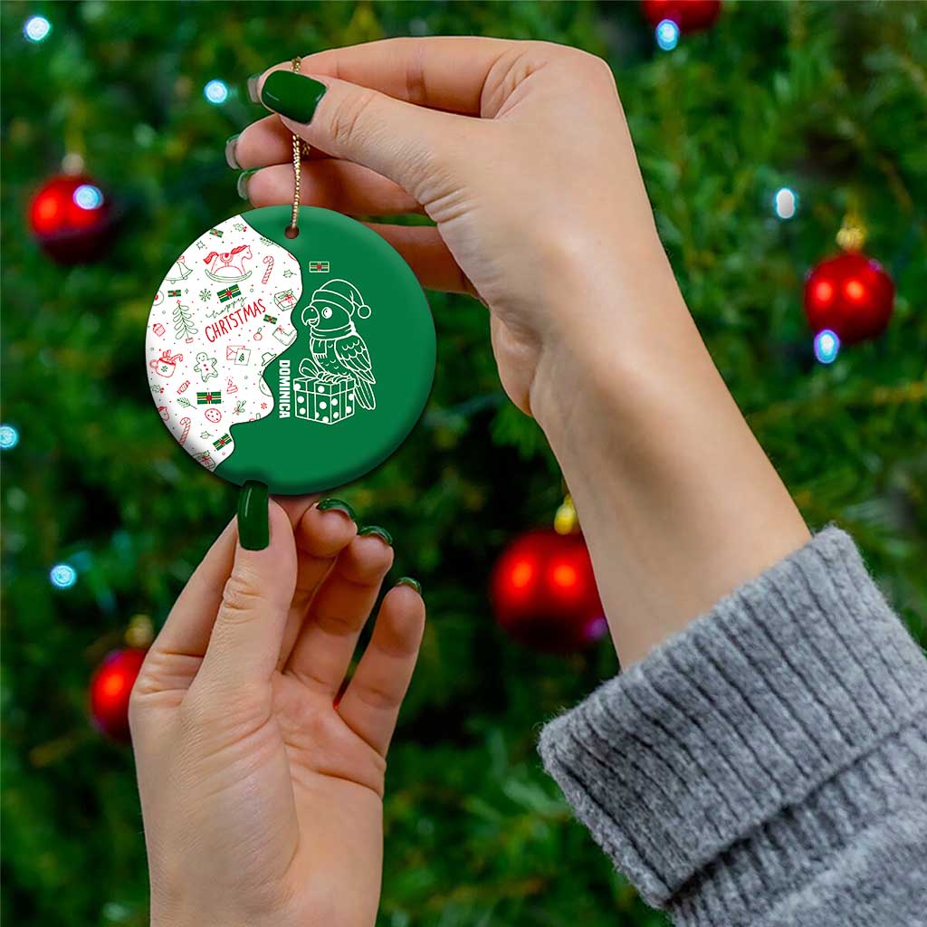 Dominica Christmas Ceramic Ornament with Parrot Gift Box and Festive Pattern Design TS04