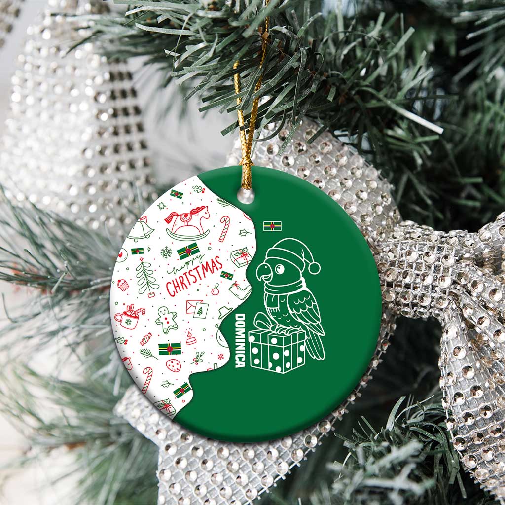 Dominica Christmas Ceramic Ornament with Parrot Gift Box and Festive Pattern Design TS04