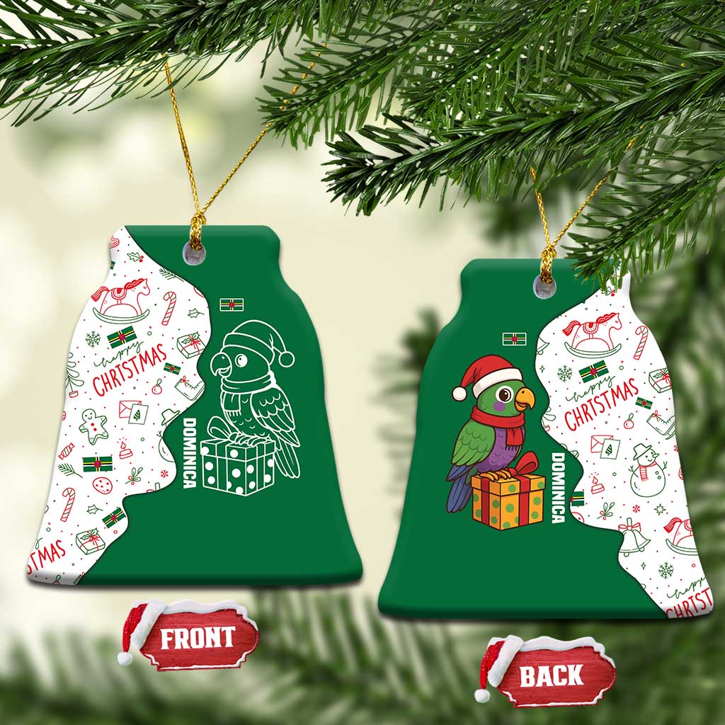 Dominica Christmas Ceramic Ornament with Parrot Gift Box and Festive Pattern Design TS04