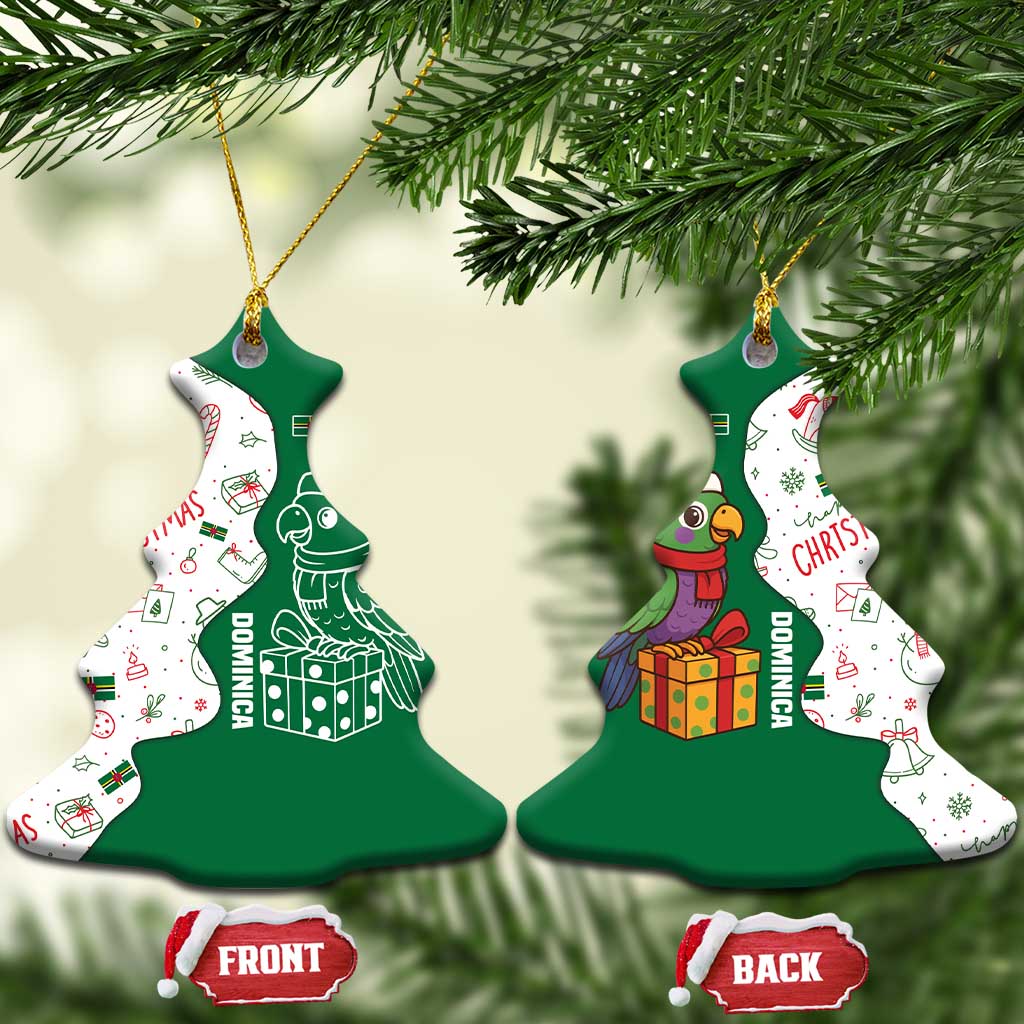 Dominica Christmas Ceramic Ornament with Parrot Gift Box and Festive Pattern Design TS04