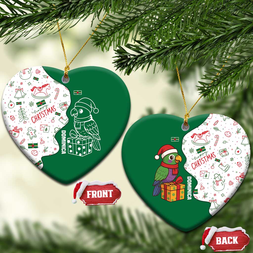 Dominica Christmas Ceramic Ornament with Parrot Gift Box and Festive Pattern Design TS04