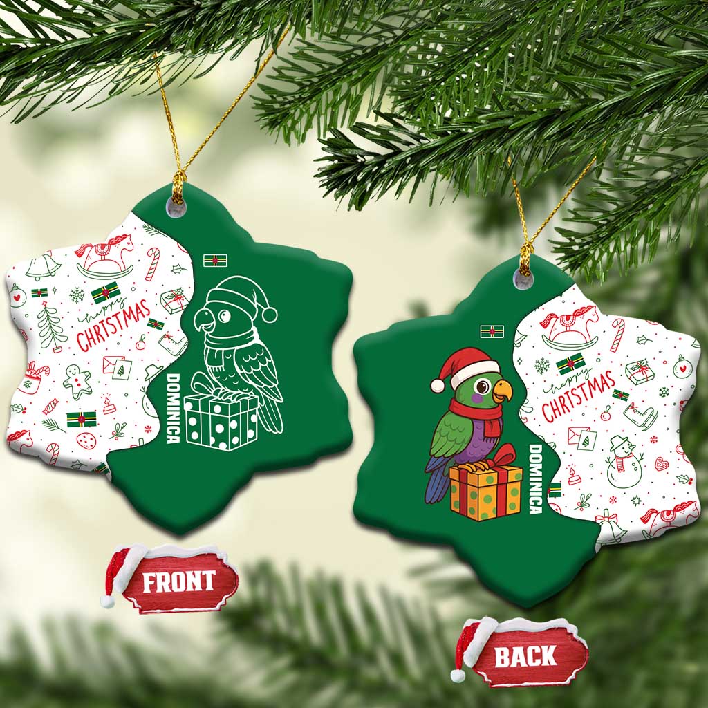 Dominica Christmas Ceramic Ornament with Parrot Gift Box and Festive Pattern Design TS04