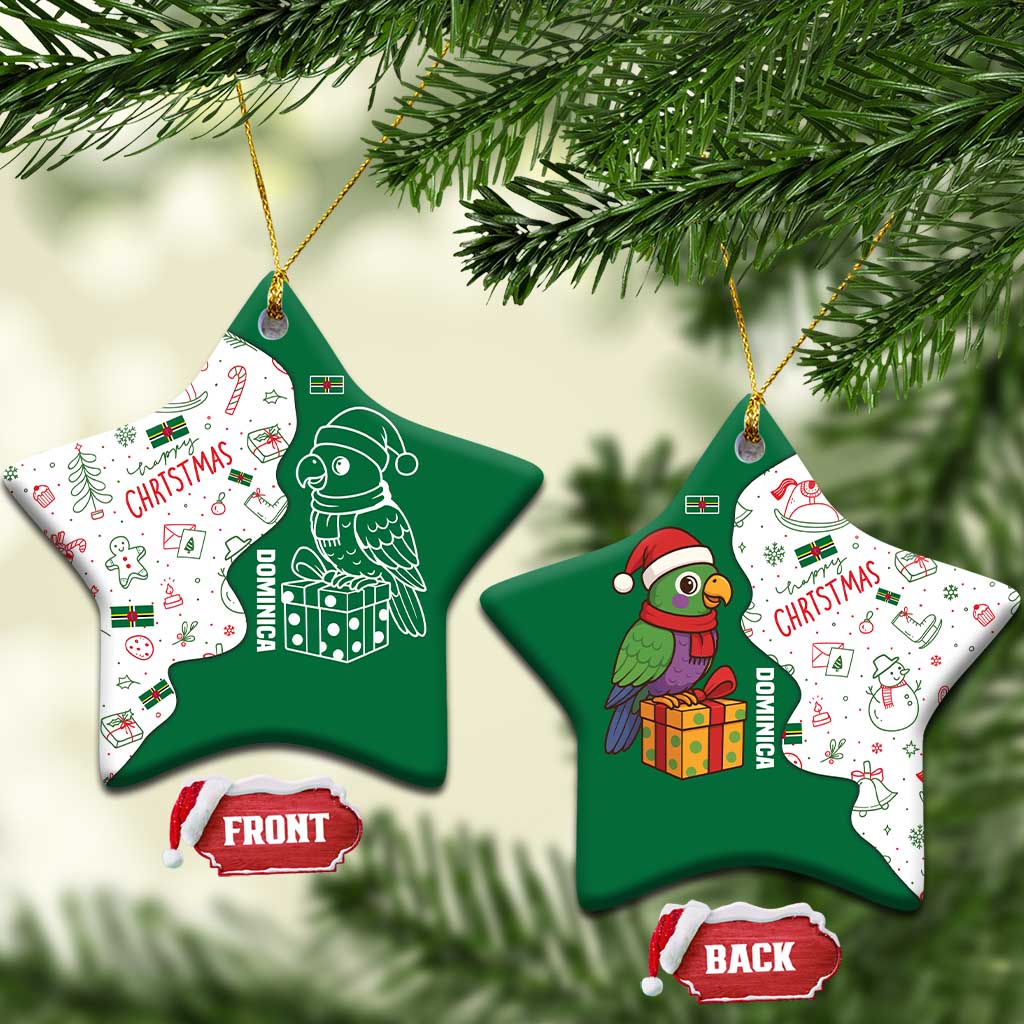 Dominica Christmas Ceramic Ornament with Parrot Gift Box and Festive Pattern Design TS04