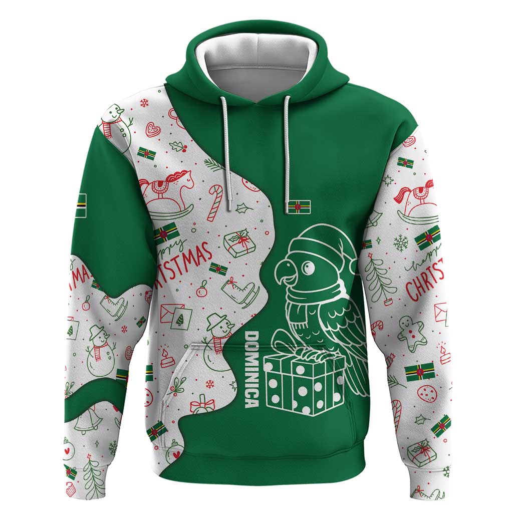 Dominica Christmas Hoodie with Parrot Gift Box and Festive Pattern Design TS04