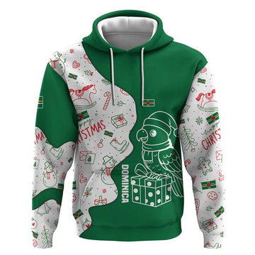 Dominica Christmas Hoodie with Parrot Gift Box and Festive Pattern Design TS04