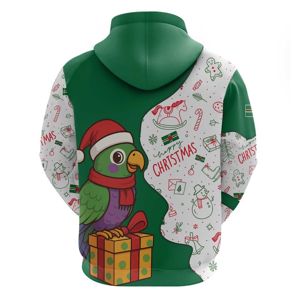 Dominica Christmas Hoodie with Parrot Gift Box and Festive Pattern Design TS04