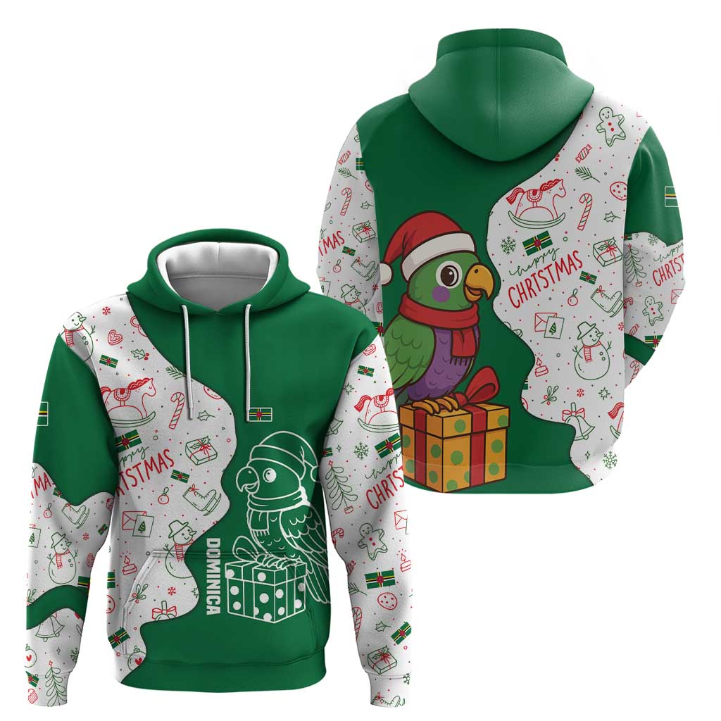 Dominica Christmas Hoodie with Parrot Gift Box and Festive Pattern Design TS04