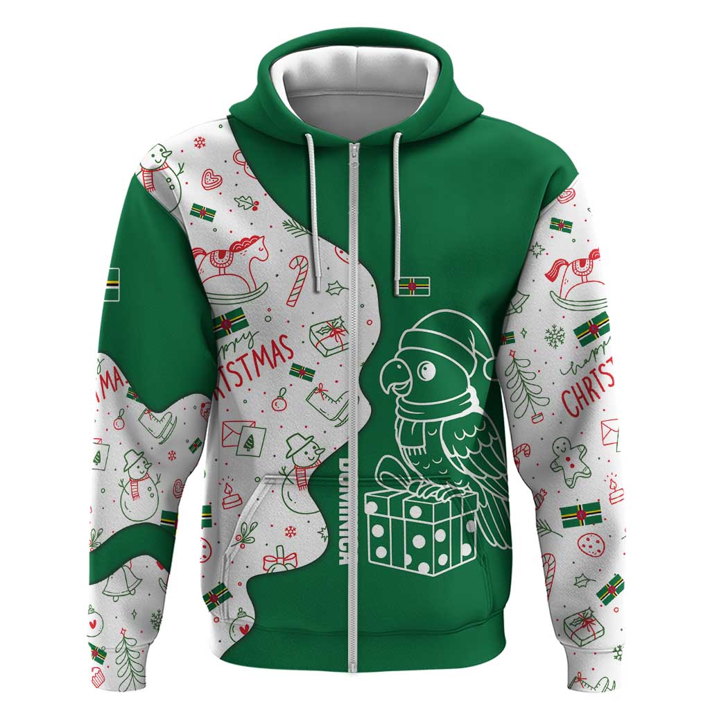 Dominica Christmas Hoodie with Parrot Gift Box and Festive Pattern Design TS04