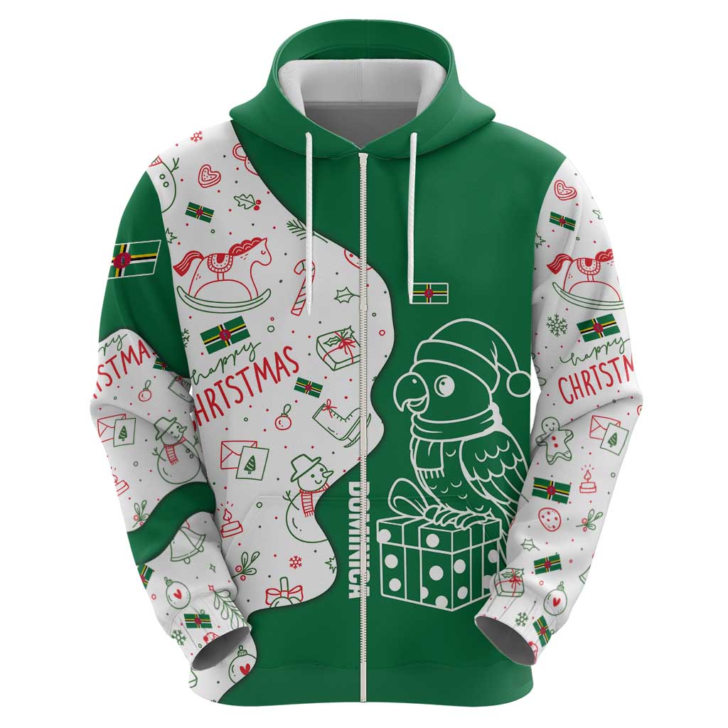 Dominica Christmas Hoodie with Parrot Gift Box and Festive Pattern Design TS04