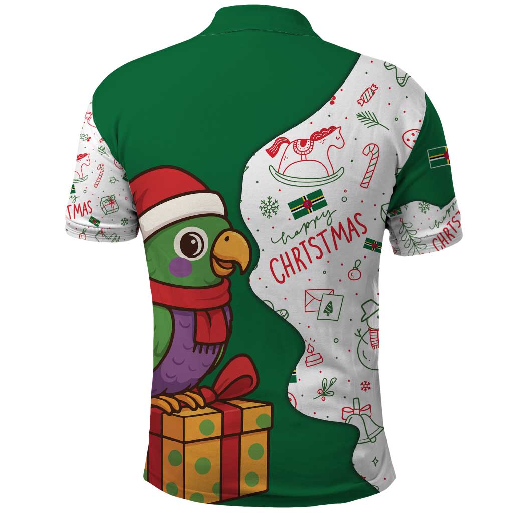 Dominica Christmas Polo Shirt with Parrot Gift Box and Festive Pattern Design TS04