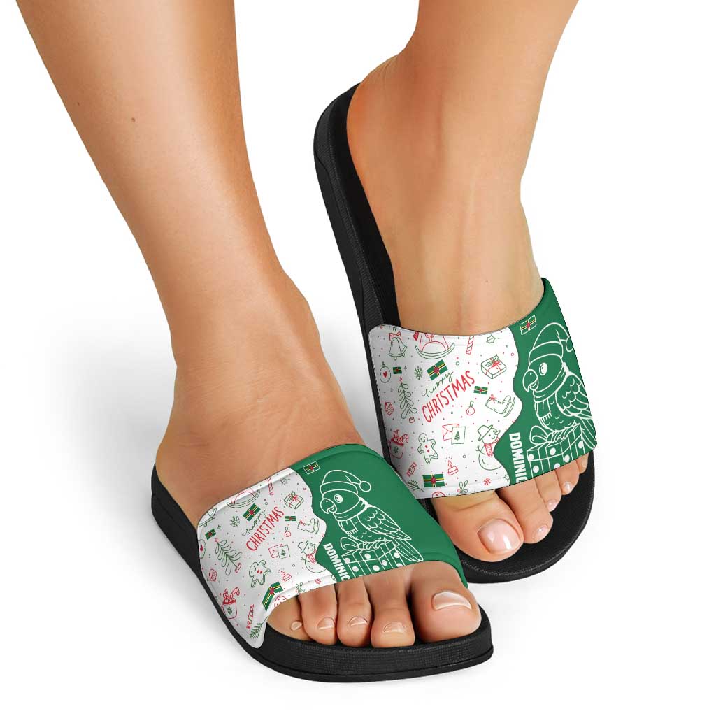 Dominica Christmas Slide Sandals with Parrot Gift Box and Festive Pattern Design TS04