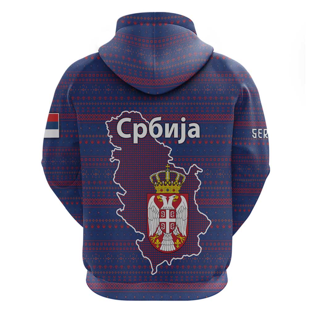 Serbia Hoodie with National Map and Coat of Arms Design in Blue Red Pattern TS04
