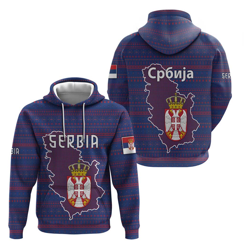 Serbia Hoodie with National Map and Coat of Arms Design in Blue Red Pattern TS04