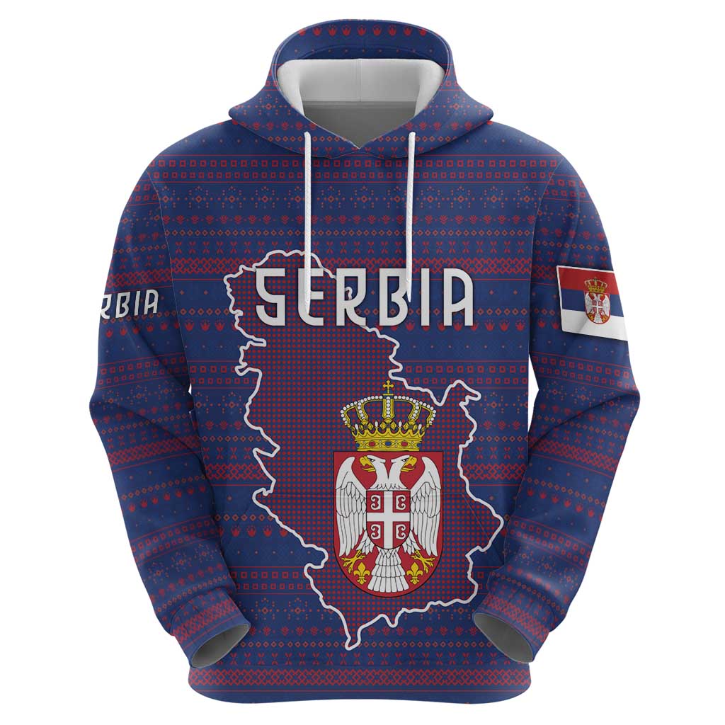 Serbia Hoodie with National Map and Coat of Arms Design in Blue Red Pattern TS04